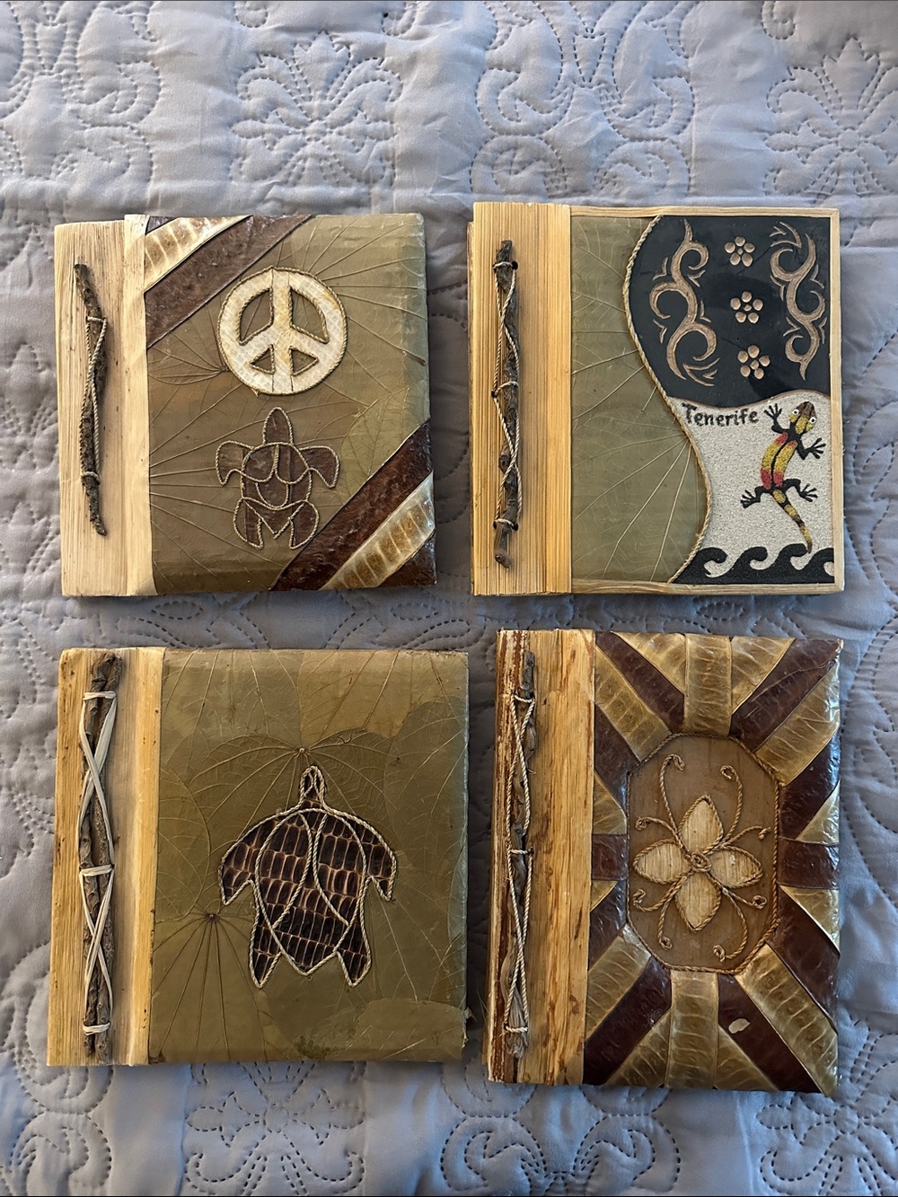 Handmade Rustic Green Brown Natural leaf/material Journal- Set of 4